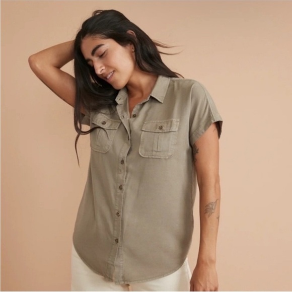 Marine Layer Tops - Marine Layer Dana Short-Sleeve Shirt Dusty Sage Olive Green XS Tencel Camp Shirt
